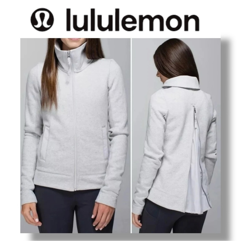 Lululemon Women's En Route Jacket Heather Gray Cotton Fleece Full Zip Up sz 2